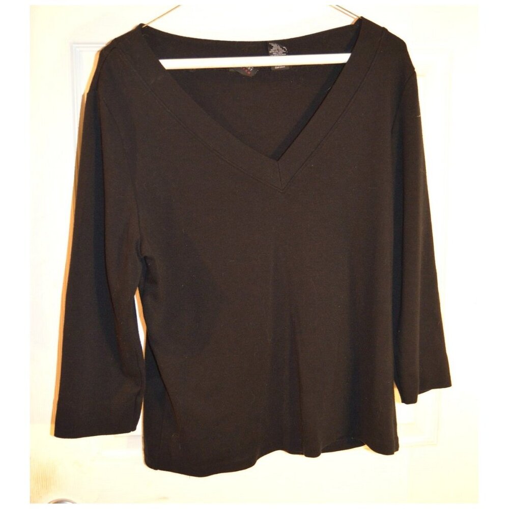New York & Co Stretch Black Blouse Long Sleeve Top Shirt Size L